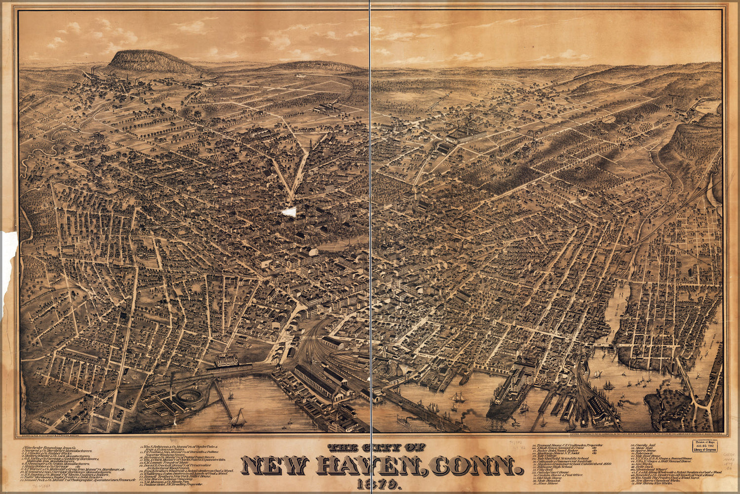24"x36" Gallery Poster, map of city of New Haven, Connecticut 1879