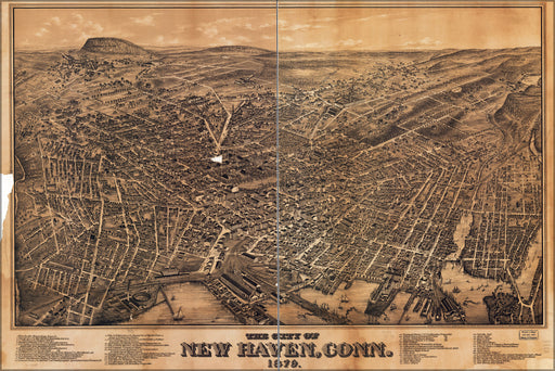 24"x36" Gallery Poster, map of city of New Haven, Connecticut 1879