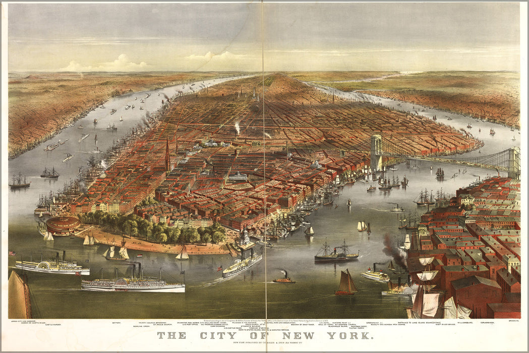 24"x36" Gallery Poster, map of city of New York 1870 by currier & ives