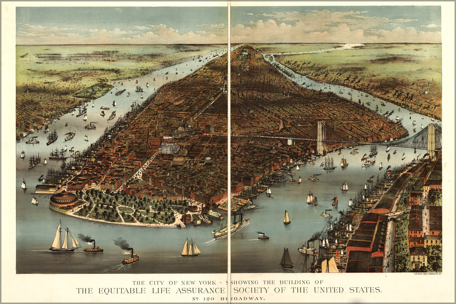 24"x36" Gallery Poster, map of city of New York 1883