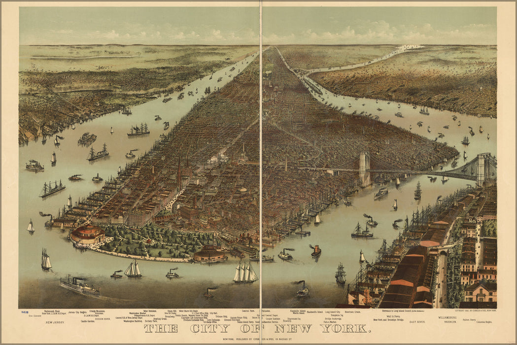 24"x36" Gallery Poster, map of city of New York 1892 currier & ives