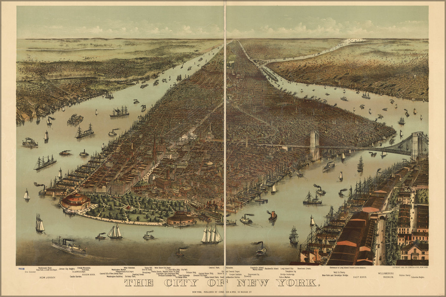 24"x36" Gallery Poster, map of city of New York 1892 currier & ives