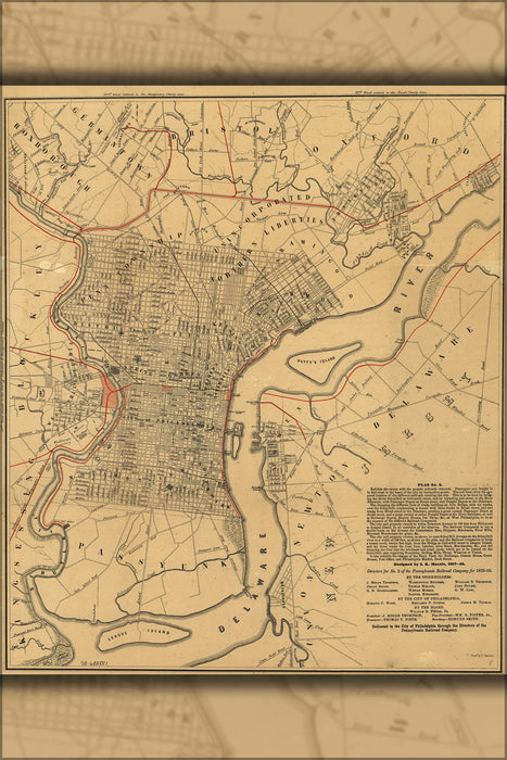 24"x36" Gallery Poster, map of city of Philadelphia 1858