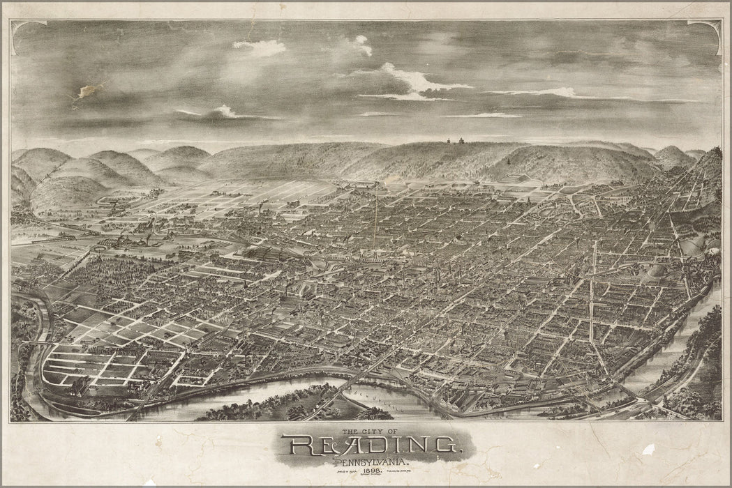 24"x36" Gallery Poster, map of city of Reading, Pennsylvania 1898