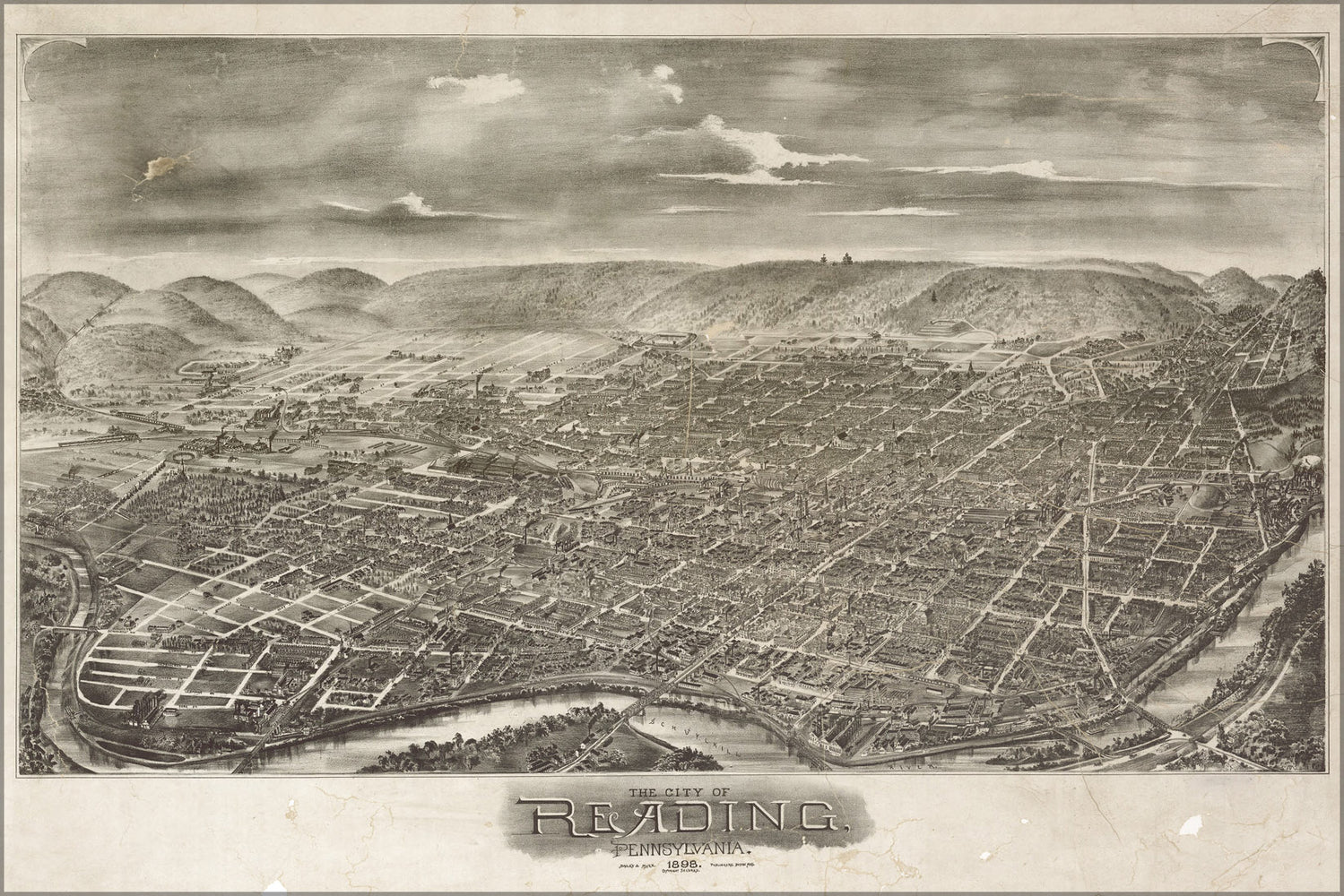24"x36" Gallery Poster, map of city of Reading, Pennsylvania 1898