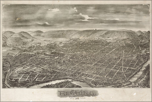 24"x36" Gallery Poster, map of city of Reading, Pennsylvania 1898
