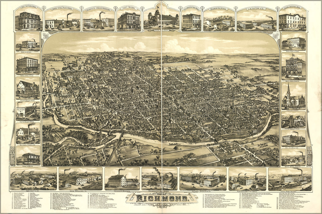 24"x36" Gallery Poster, map of city of Richmond, Indiana 1884