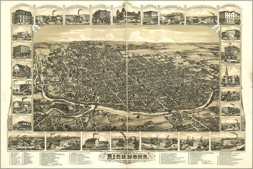 24"x36" Gallery Poster, map of city of Richmond, Indiana 1884