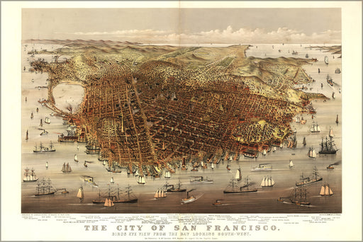 24"x36" Gallery Poster, map of city of San Francisco 1878