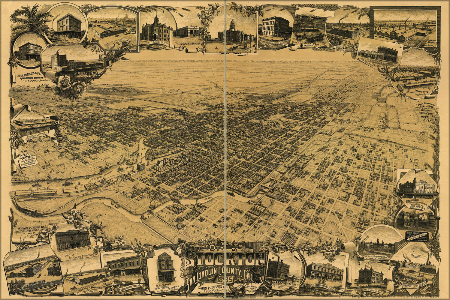24"x36" Gallery Poster, map of city of Stockton, California 1895