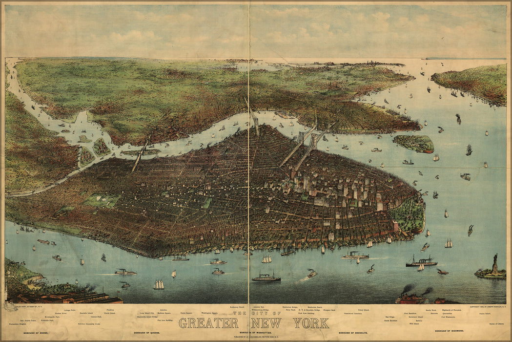 24"x36" Gallery Poster, map of city of greater New York 1905