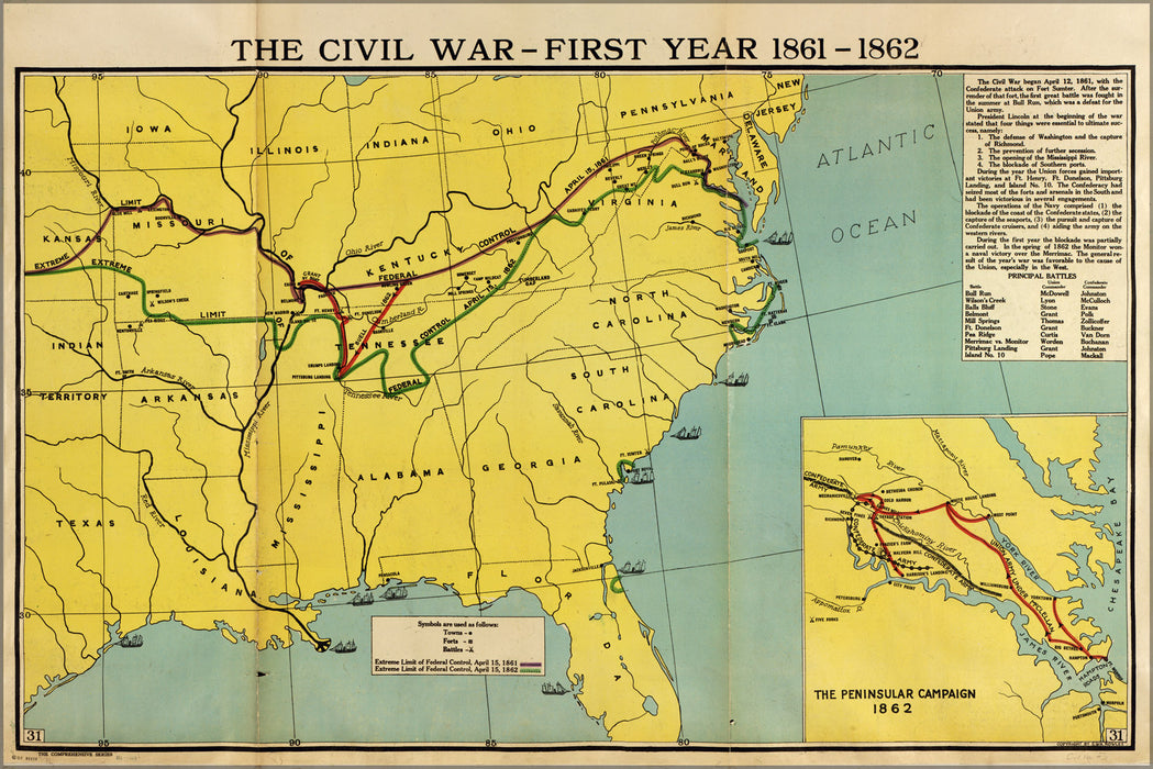 24"x36" Gallery Poster, map of civil war first year