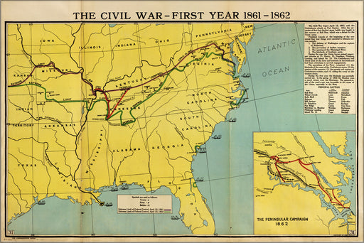 24"x36" Gallery Poster, map of civil war first year