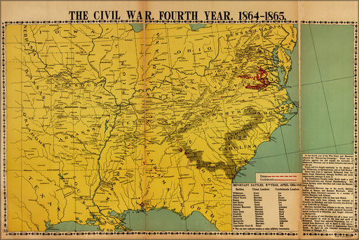 24"x36" Gallery Poster, map of civil war fourth year 1864-1865 pub 1919