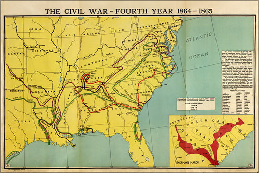 24"x36" Gallery Poster, map of civil war fourth year