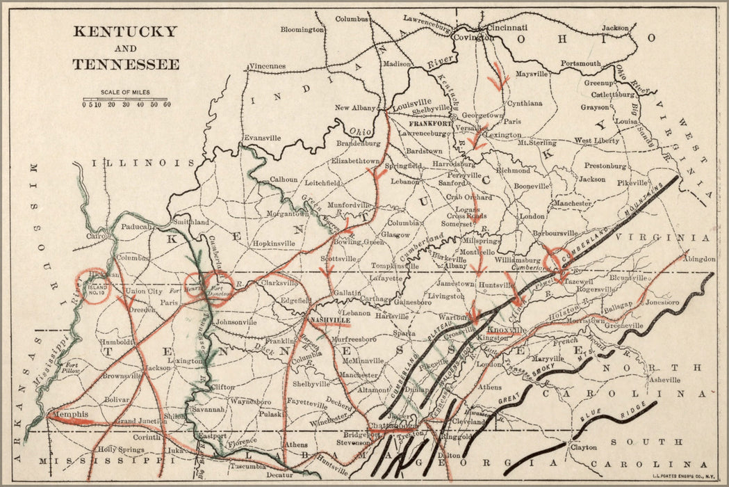 24"x36" Gallery Poster, map of civil war in Kentucky & Tennessee