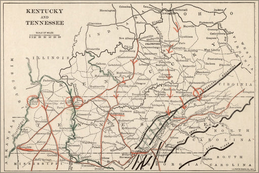 24"x36" Gallery Poster, map of civil war in Kentucky & Tennessee