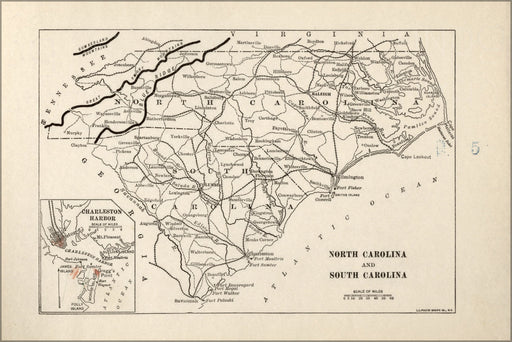 24"x36" Gallery Poster, map of civil war in North & South Carolina