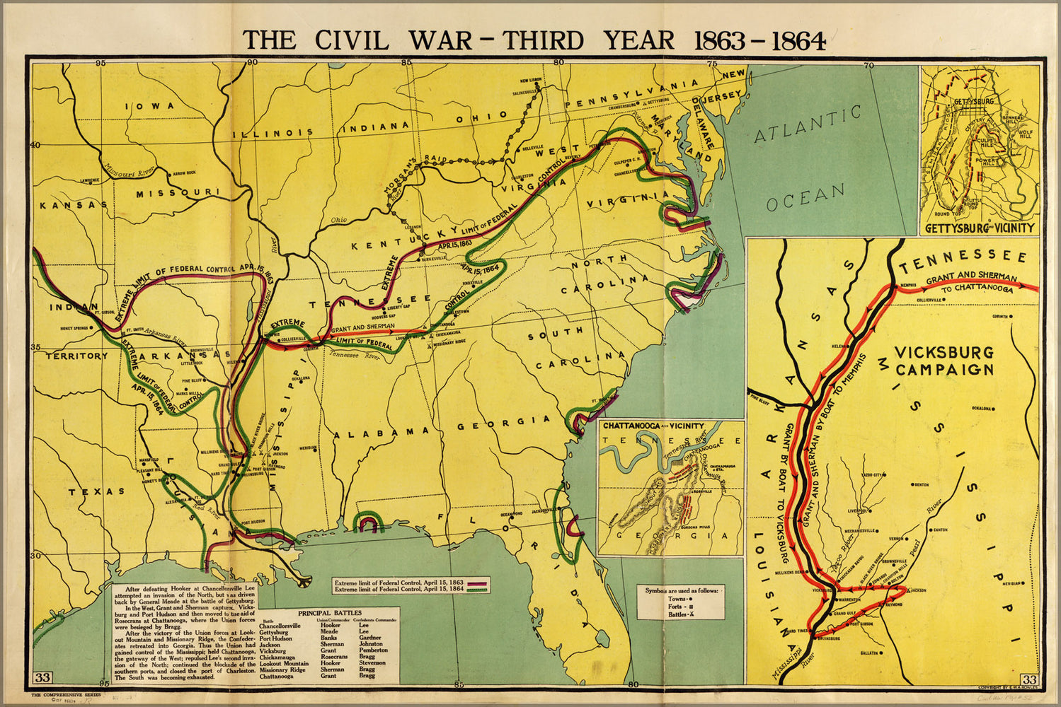 24"x36" Gallery Poster, map of civil war third year