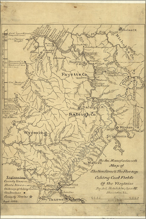 24"x36" Gallery Poster, map of coking coal fields of west virginia 1886