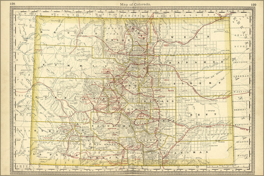 24"x36" Gallery Poster, map of colorado 1881