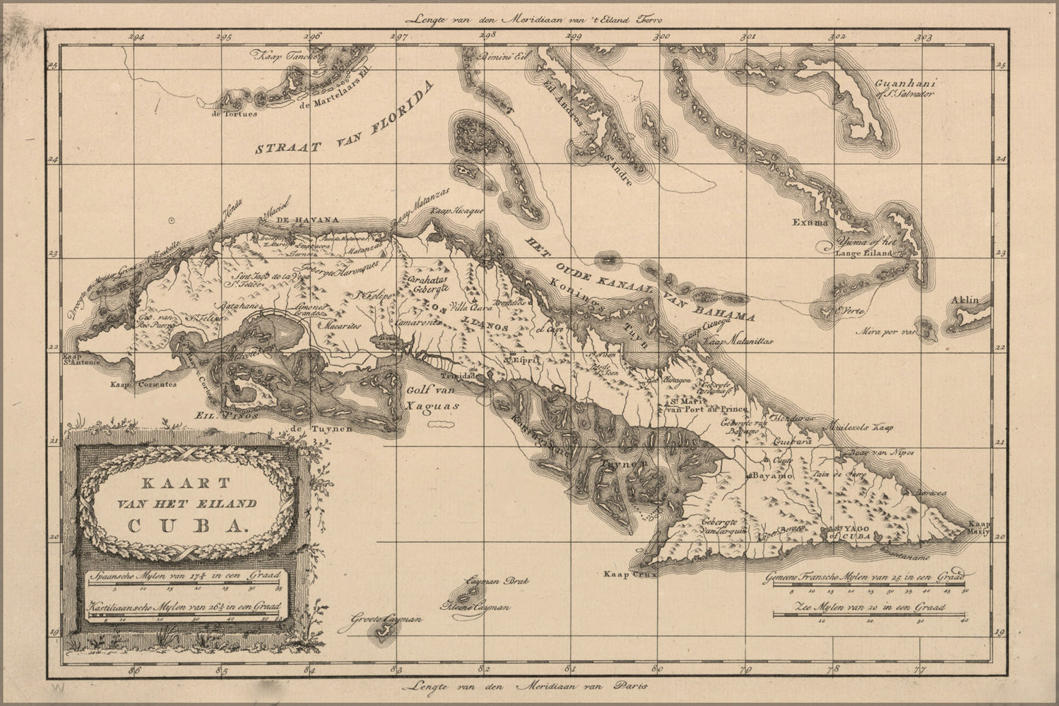 24"x36" Gallery Poster, map of cuba 1785 in dutch