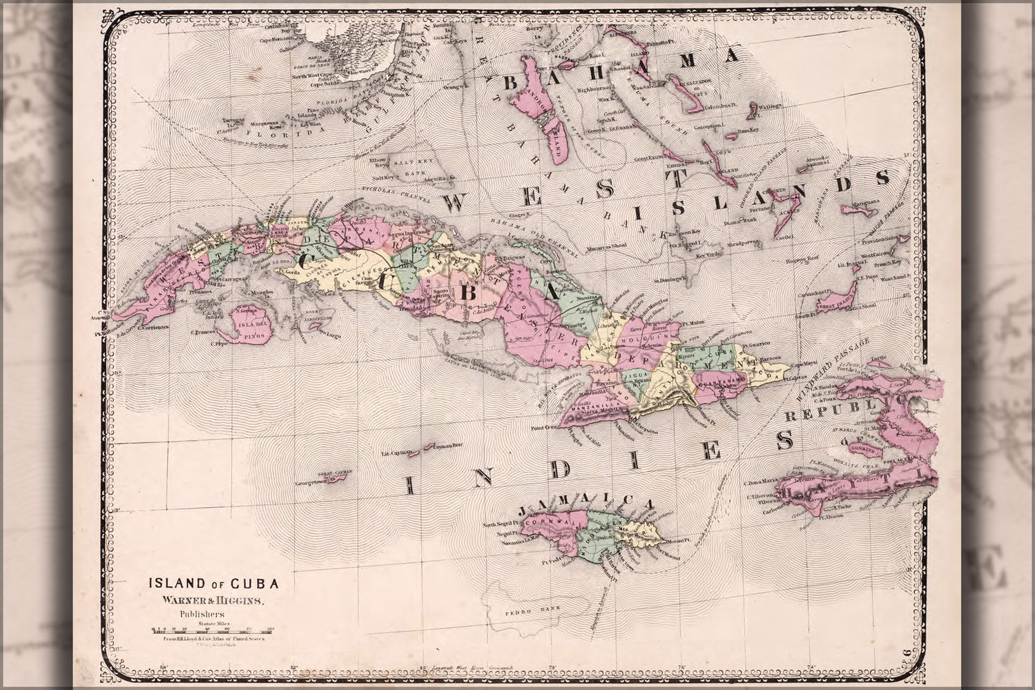 24"x36" Gallery Poster, map of cuba 1870