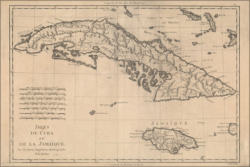 24"x36" Gallery Poster, map of cuba and jamaica 1788 in french