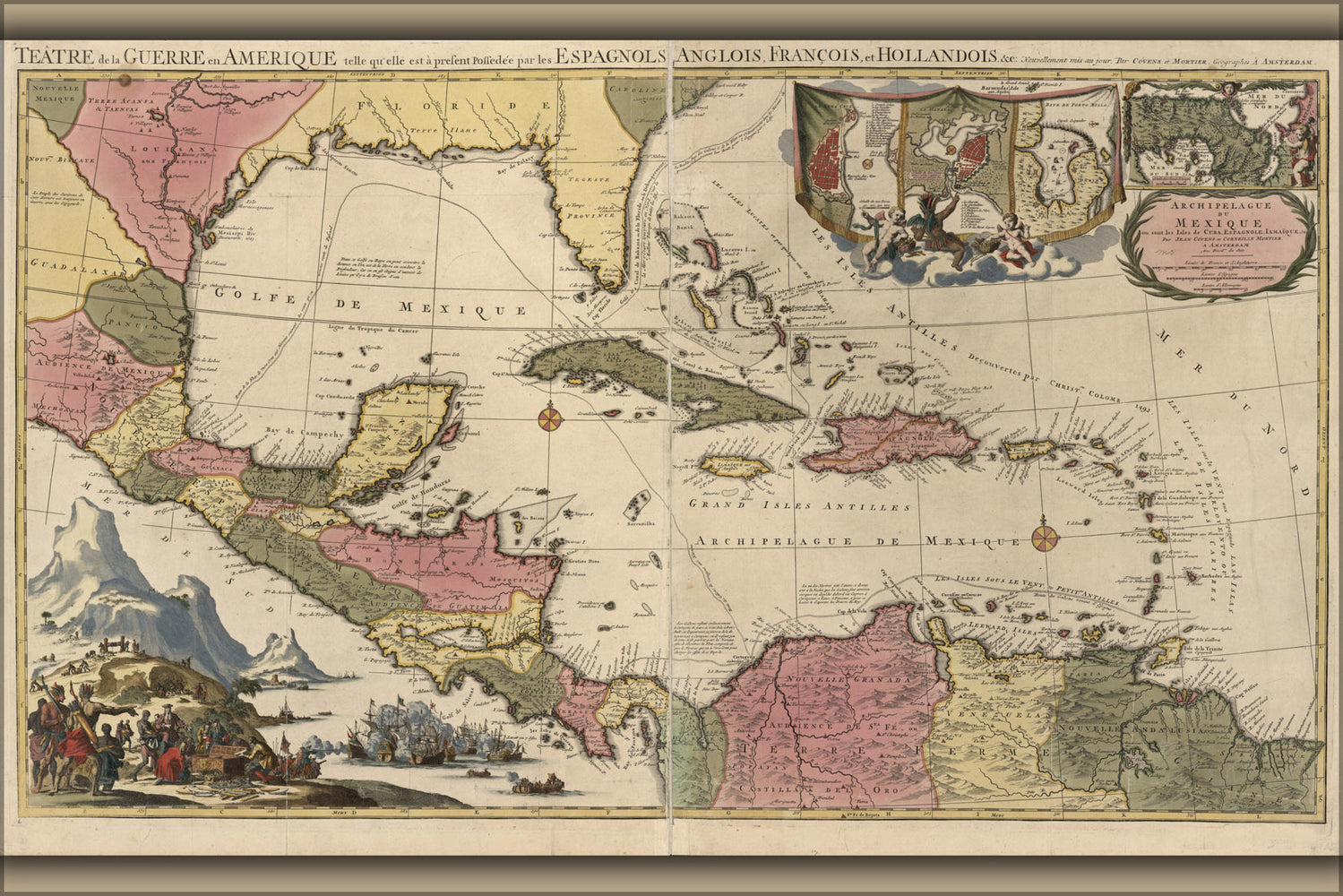 24"x36" Gallery Poster, map of cuba florida mexico jamaica Caribbean 1757