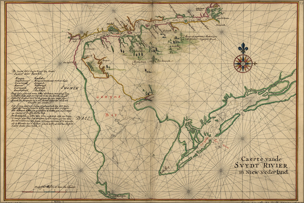 24"x36" Gallery Poster, map of delaware bay and river new jersey 1639