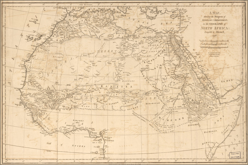 24"x36" Gallery Poster, map of discovery in geography North Africa 1798