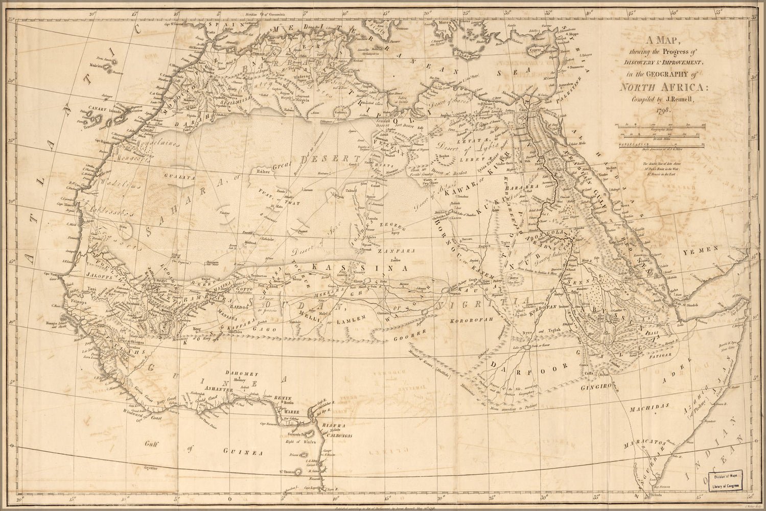 24"x36" Gallery Poster, map of discovery in geography North Africa 1798