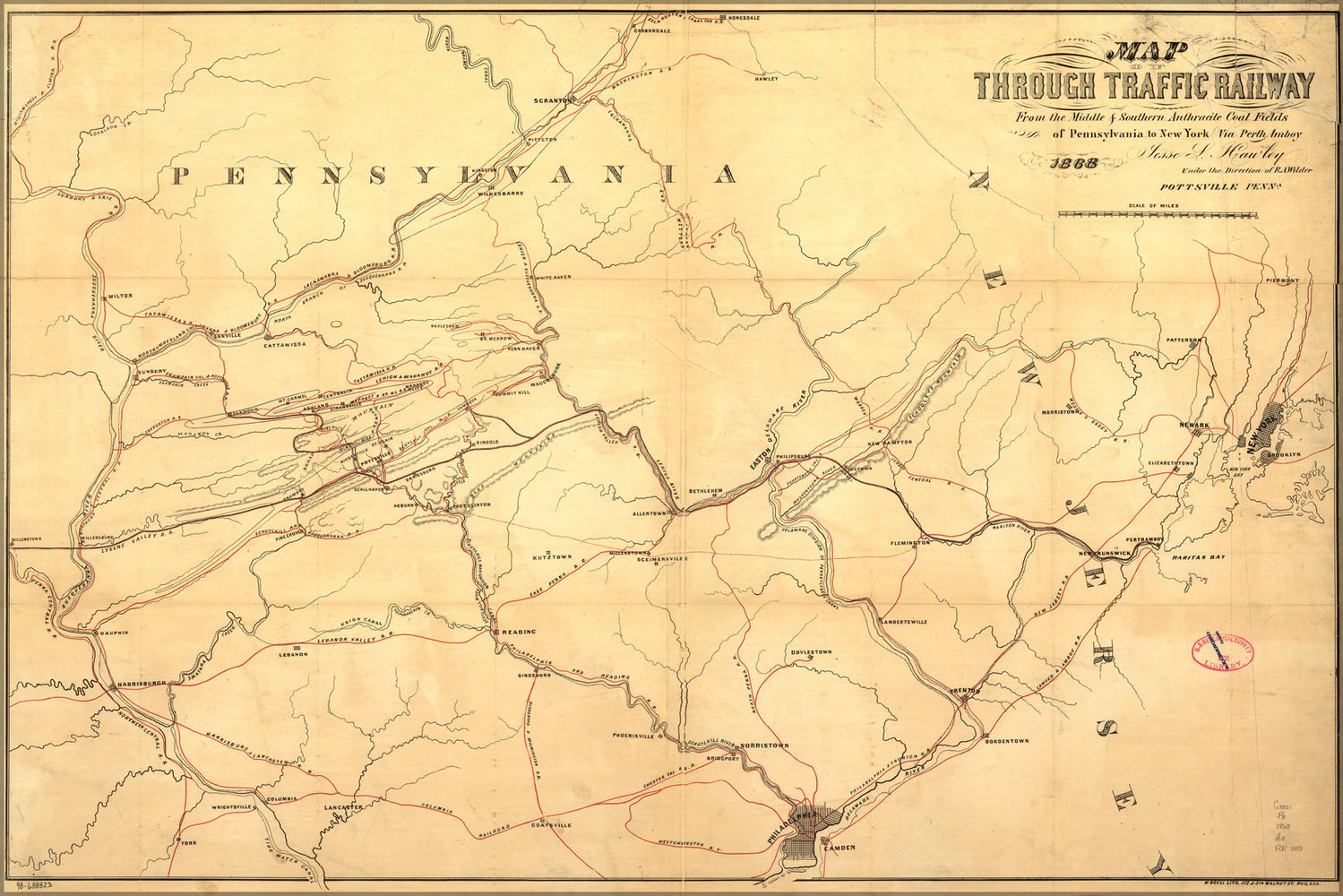 24"x36" Gallery Poster, map of e Pennsylvania & part of New Jersey 1868