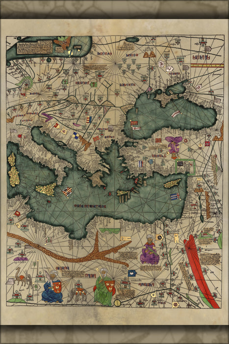 24"x36" Gallery Poster, map of eastern Mediterranean Sea 1375 in catalan