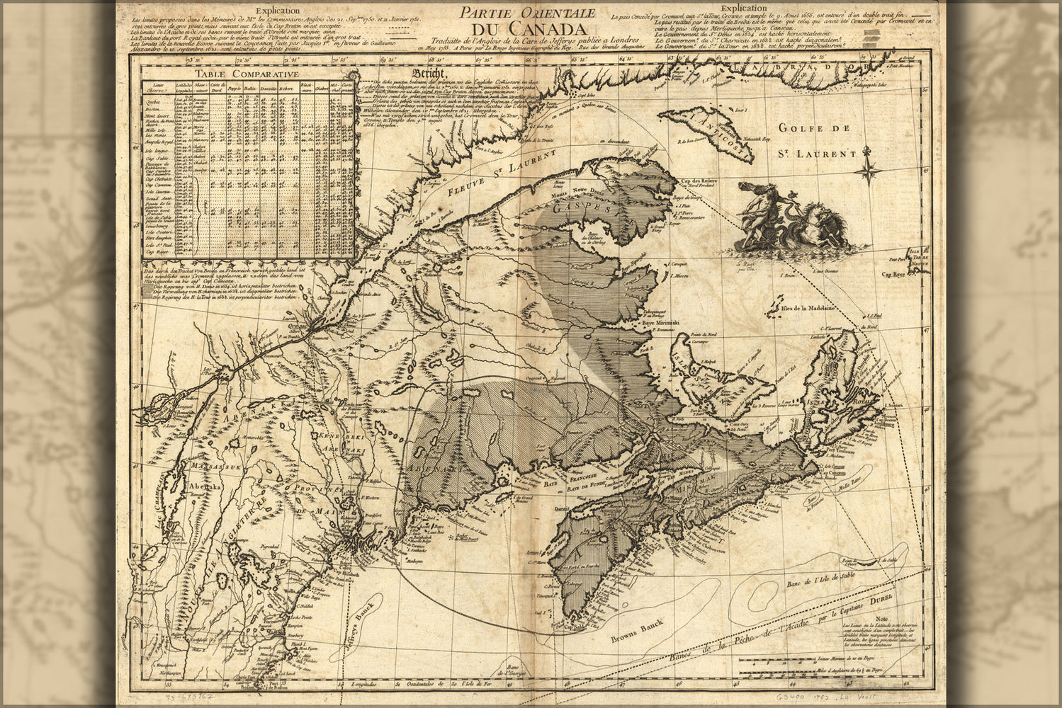 24"x36" Gallery Poster, map of eastern canada 1755 in french