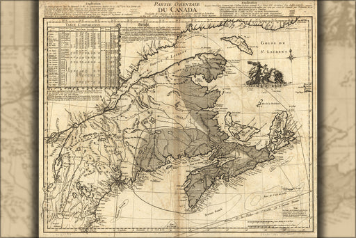 24"x36" Gallery Poster, map of eastern canada 1755 in french