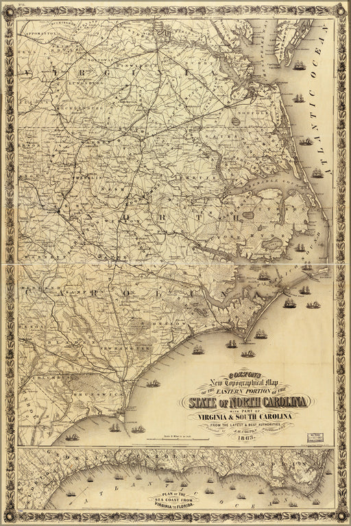 24"x36" Gallery Poster, map of eastern north carolina 1863