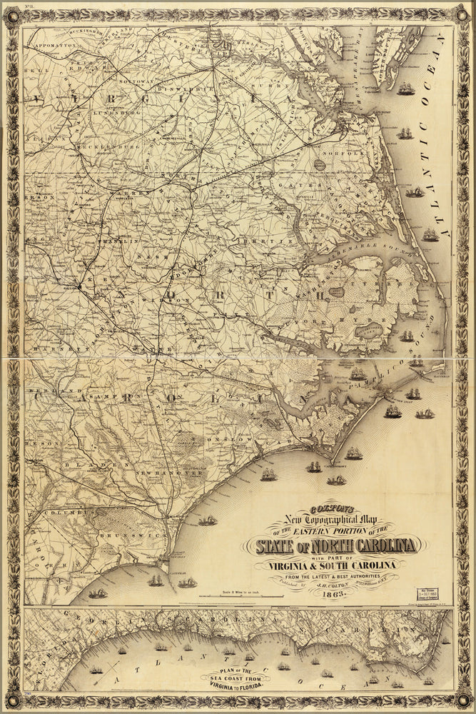 24"x36" Gallery Poster, map of eastern north carolina 1863