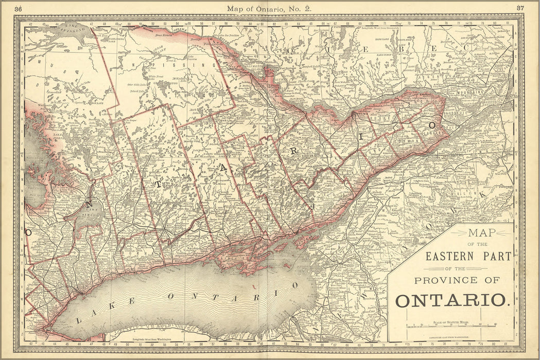 24"x36" Gallery Poster, map of eastern ontario 1881