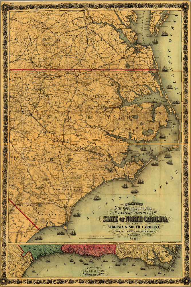 24"x36" Gallery Poster, map of eastern portion of North Carolina 1861