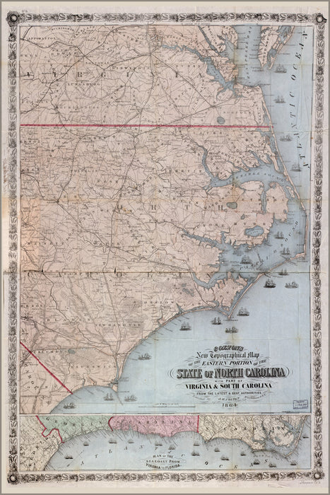 24"x36" Gallery Poster, map of eastern portion of North Carolina 1864