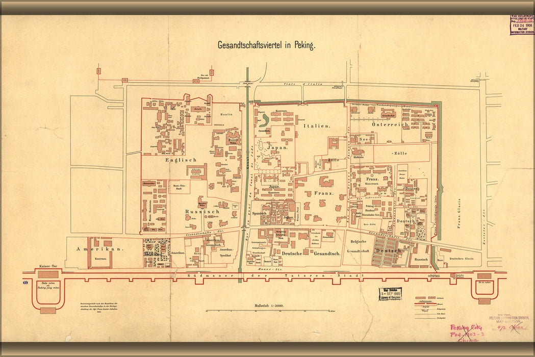 24"x36" Gallery Poster, map of embassies in beijing china 1903 in german