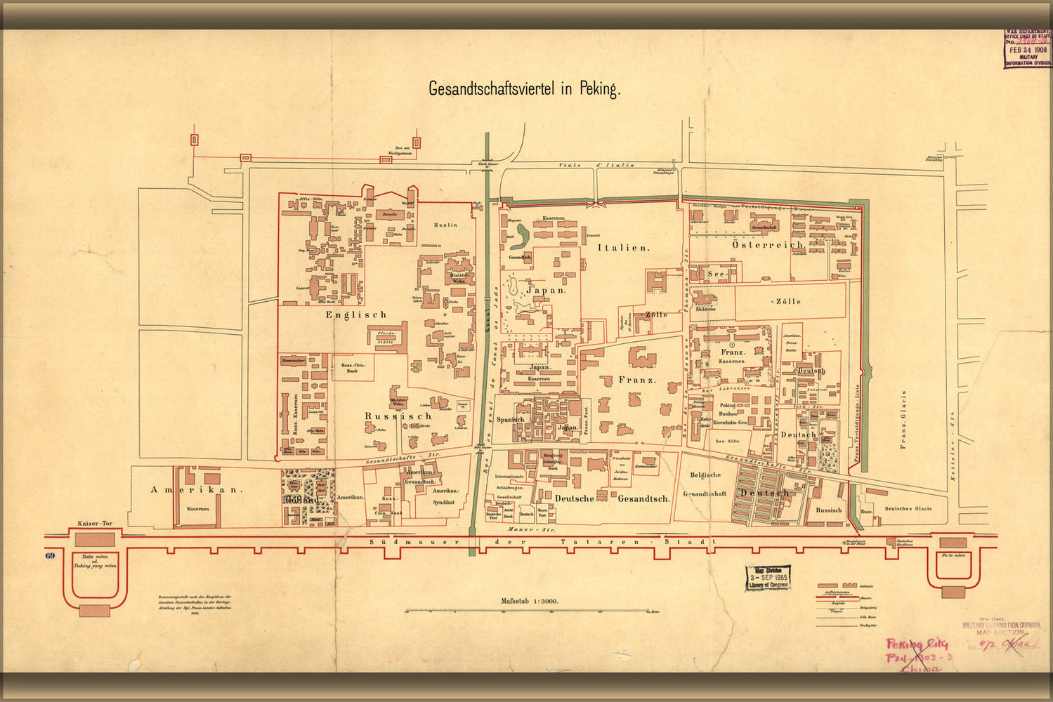 24"x36" Gallery Poster, map of embassies in beijing china 1903 in german