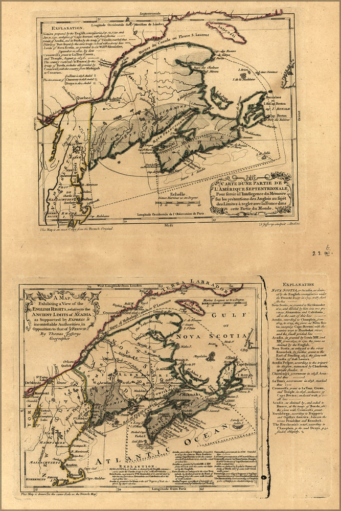 24"x36" Gallery Poster, map of english land in new england maine 1768