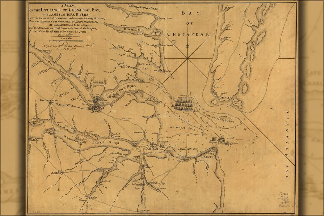 24"x36" Gallery Poster, map of entrance of Chesapeake Bay virginia 1781