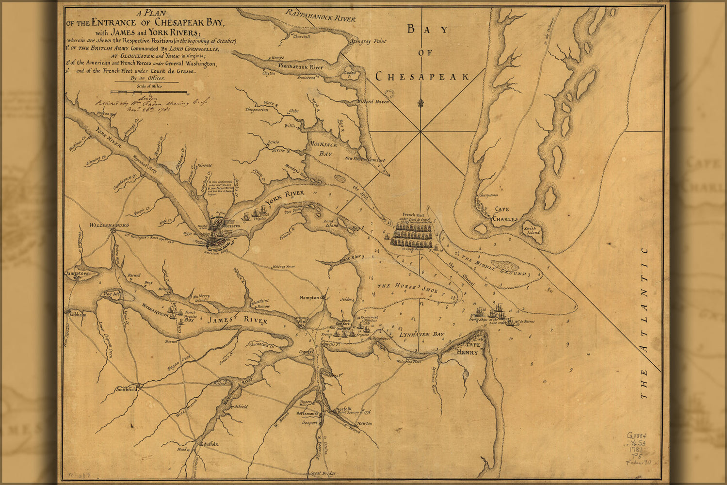 24"x36" Gallery Poster, map of entrance of Chesapeake Bay virginia 1781