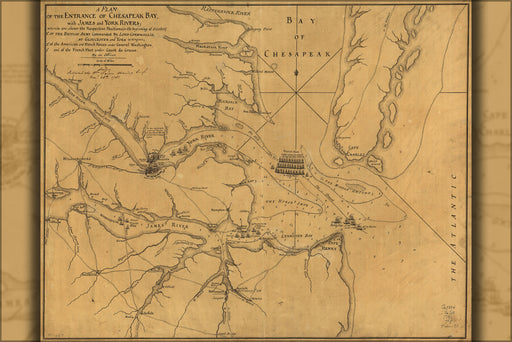 24"x36" Gallery Poster, map of entrance of Chesapeake Bay virginia 1781