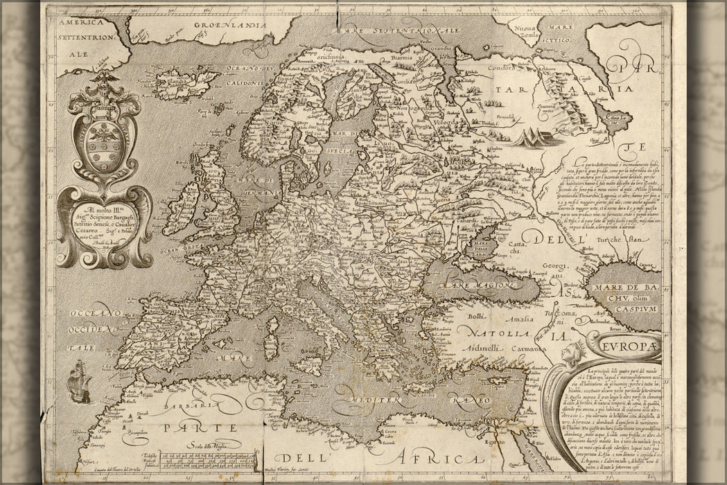 24"x36" Gallery Poster, map of europe 1600 in latin