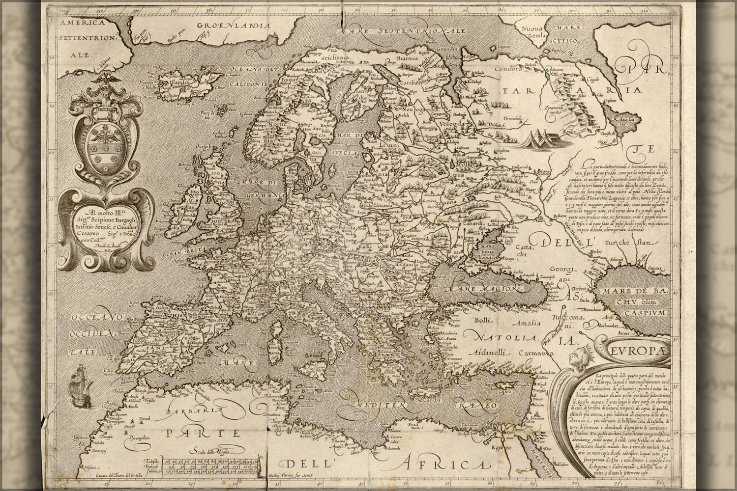 24"x36" Gallery Poster, map of europe 1600 in latin
