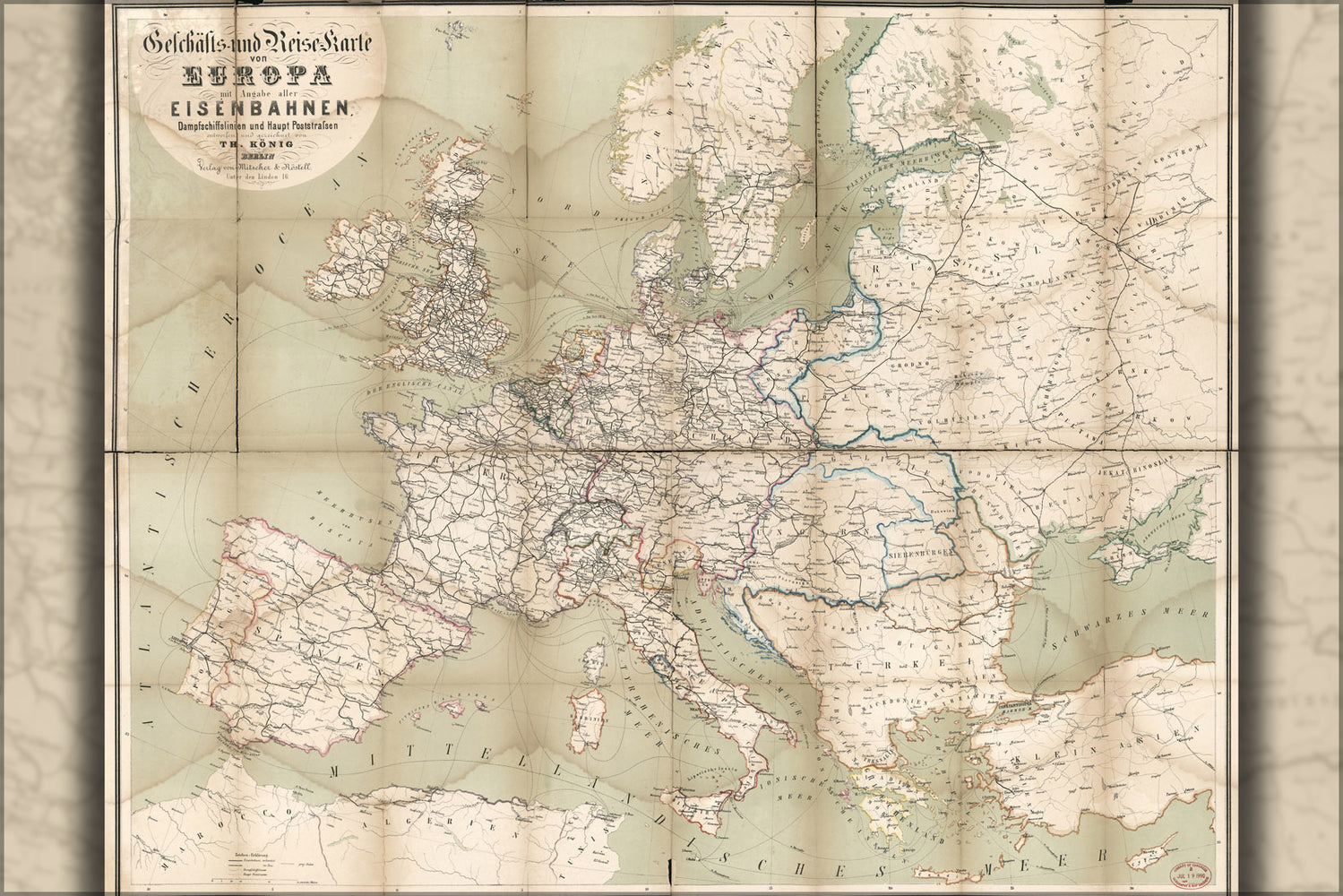 24"x36" Gallery Poster, map of europe 1866 in german